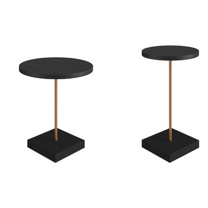 Imagem de Conjunto de Mesas Laterais Redondas Complementos Nero e Dourada