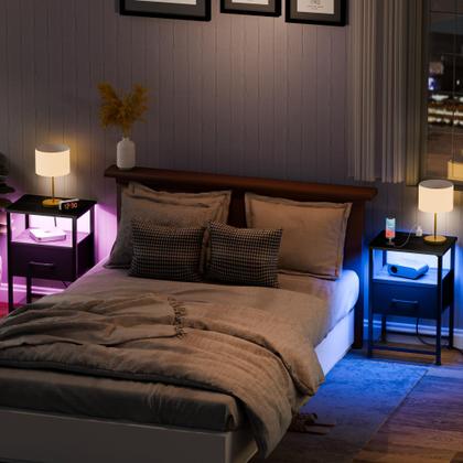 Imagem de Conjunto de mesinhas de cabeceira LAKEMID com estação de carregamento e gaveta (pacote com 2)