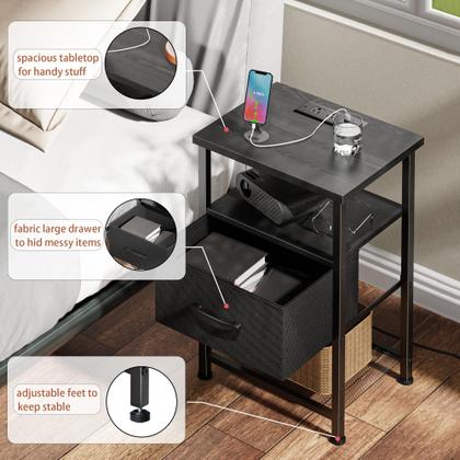 Imagem de Conjunto de mesinhas de cabeceira LAKEMID com estação de carregamento e gaveta (pacote com 2)