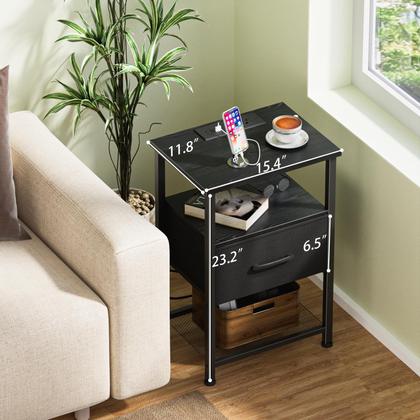 Imagem de Conjunto de mesinhas de cabeceira LAKEMID com estação de carregamento e gaveta (pacote com 2)