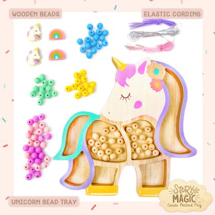 Imagem de Conjunto de miçangas Story Magic Unicorn com mais de 100 contas e estojo de madeira