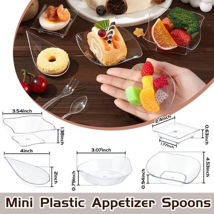 Imagem de Conjunto de mini pratos de sobremesa Tessco, 100 unidades com colheres transparentes