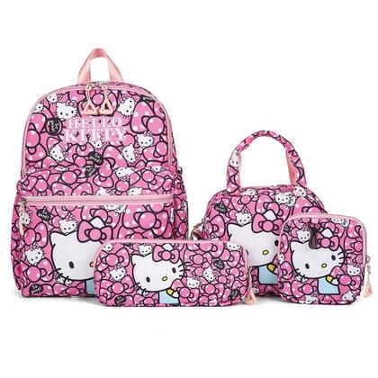 Imagem de Conjunto De Mochila Hello Kitty Com 4 Peças, Alças Ajustáveis, Fecho De Zíper, Estampa De Anime,
