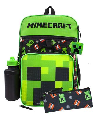 Imagem de Conjunto de mochilas escolares Minecraft Boy's Black com lancheira, garrafa e brinquedo