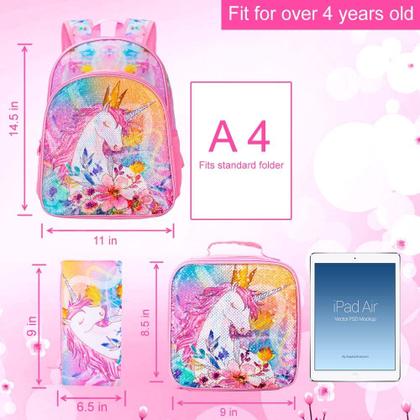 Imagem de Conjunto de mochilas WZLVO Unicorn para meninas de 16 polegadas com lancheira