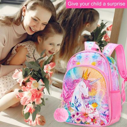 Imagem de Conjunto de mochilas WZLVO Unicorn para meninas de 16 polegadas com lancheira