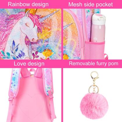 Imagem de Conjunto de mochilas WZLVO Unicorn para meninas de 16 polegadas com lancheira