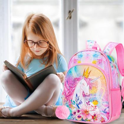 Imagem de Conjunto de mochilas WZLVO Unicorn para meninas de 16 polegadas com lancheira