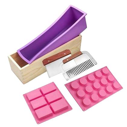 Imagem de Conjunto de moldes e cortadores de sabão Wokex Wood Silicone para sabonete DIY