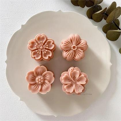 Imagem de Conjunto De Moldes Para Mooncake De Flor De Cerejeira Sakura 4 Peças Ferramentas De Pressão Manual