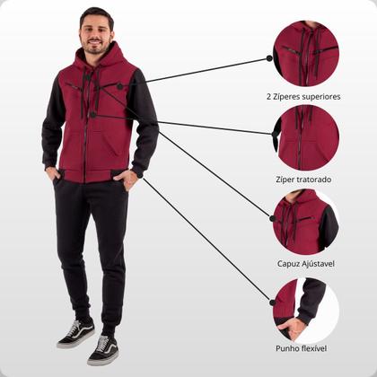 Imagem de Conjunto de Moletom Calça e Blusa de Frio Casaco Masculino e Feminino Com Capuz e Ziper