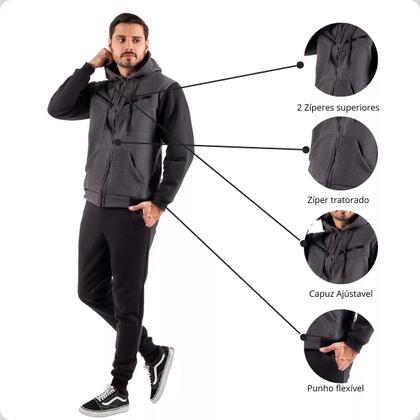 Imagem de Conjunto de Moletom Calça e Blusa de Frio Casaco Masculino e Feminino Com Capuz e Ziper