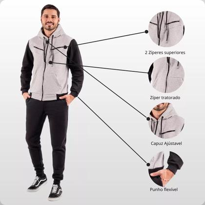 Imagem de Conjunto de Moletom Calça e Blusa de Frio Casaco Masculino e Feminino Com Capuz e Ziper