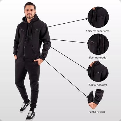 Imagem de Conjunto de Moletom Calça e Blusa de Frio Casaco Masculino e Feminino Com Capuz e Ziper