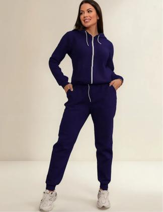 Imagem de Conjunto de moletom feminino barato Blusa de frio Grossa com zíper e touca Calça de moletom Flanelada Quente