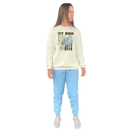 Imagem de Conjunto de Moletom Feminino Blusa Sem Capuz e Calça Jogger Estampado