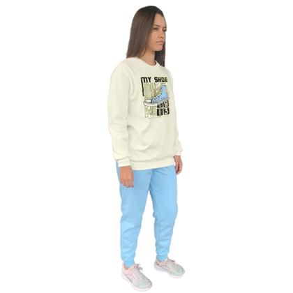 Imagem de Conjunto de Moletom Feminino Blusa Sem Capuz e Calça Jogger Estampado