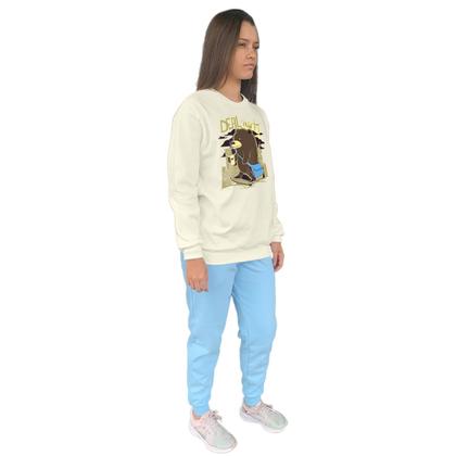 Imagem de Conjunto de Moletom Feminino Blusa Sem Capuz e Calça Jogger Estampado