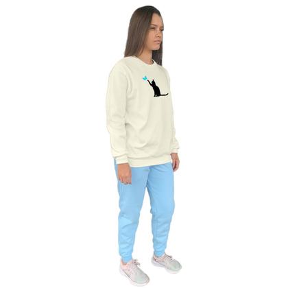 Imagem de Conjunto de Moletom Feminino Blusa Sem Capuz e Calça Jogger Estampado