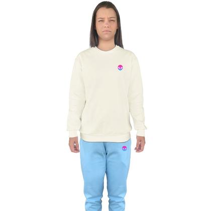 Imagem de Conjunto de Moletom Feminino Blusa Sem Capuz e Calça Jogger Estampado