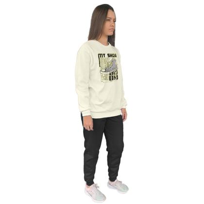 Imagem de Conjunto de Moletom Feminino Blusa Sem Capuz e Calça Jogger Estampado