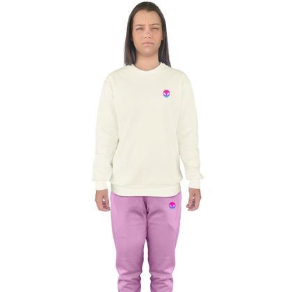 Imagem de Conjunto de Moletom Feminino Blusa Sem Capuz e Calça Jogger Estampado