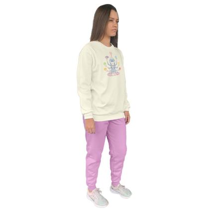 Imagem de Conjunto de Moletom Feminino Blusa Sem Capuz e Calça Jogger Estampado