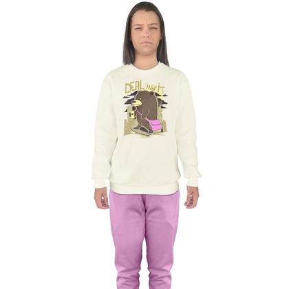 Imagem de Conjunto de Moletom Feminino Blusa Sem Capuz e Calça Jogger Estampado