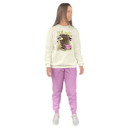 Imagem de Conjunto de Moletom Feminino Blusa Sem Capuz e Calça Jogger Estampado