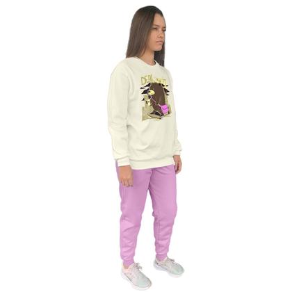 Imagem de Conjunto de Moletom Feminino Blusa Sem Capuz e Calça Jogger Estampado