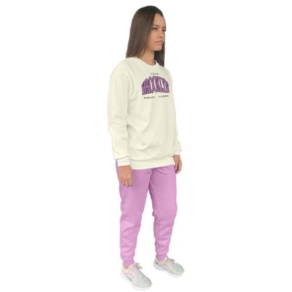 Imagem de Conjunto de Moletom Feminino Blusa Sem Capuz e Calça Jogger Estampado