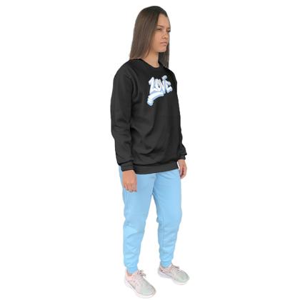 Imagem de Conjunto de Moletom Feminino Blusa Sem Capuz e Calça Jogger Estampado