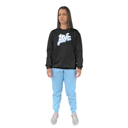 Imagem de Conjunto de Moletom Feminino Blusa Sem Capuz e Calça Jogger Estampado