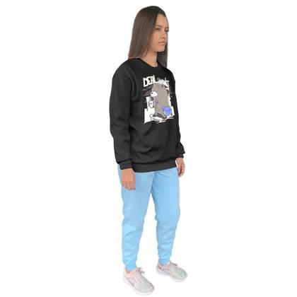 Imagem de Conjunto de Moletom Feminino Blusa Sem Capuz e Calça Jogger Estampado