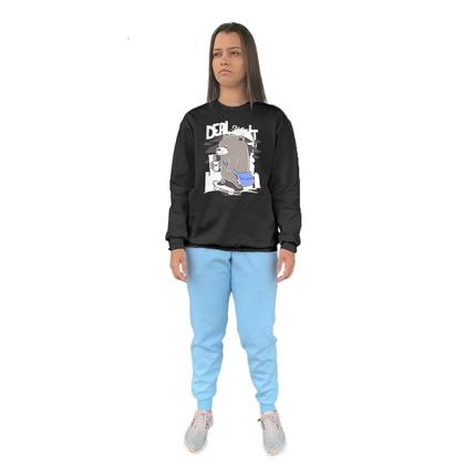 Imagem de Conjunto de Moletom Feminino Blusa Sem Capuz e Calça Jogger Estampado