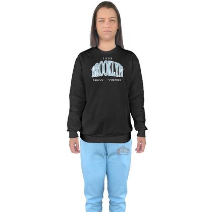 Imagem de Conjunto de Moletom Feminino Blusa Sem Capuz e Calça Jogger Estampado