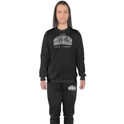 Imagem de Conjunto de Moletom Feminino Blusa Sem Capuz e Calça Jogger Estampado