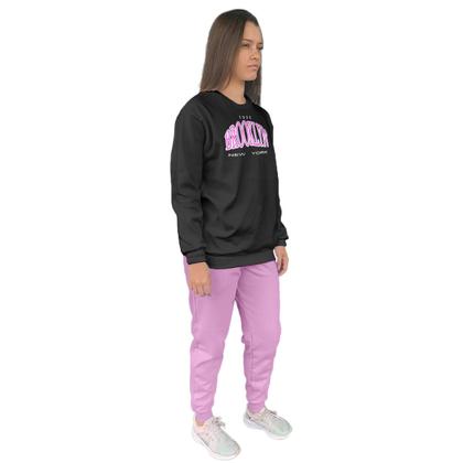 Imagem de Conjunto de Moletom Feminino Blusa Sem Capuz e Calça Jogger Estampado