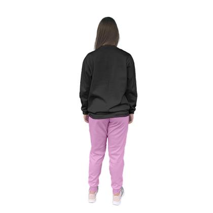 Imagem de Conjunto de Moletom Feminino Blusa Sem Capuz e Calça Jogger Estampado