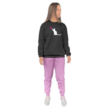 Imagem de Conjunto de Moletom Feminino Blusa Sem Capuz e Calça Jogger Estampado