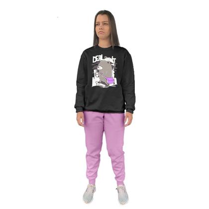 Imagem de Conjunto de Moletom Feminino Blusa Sem Capuz e Calça Jogger Estampado