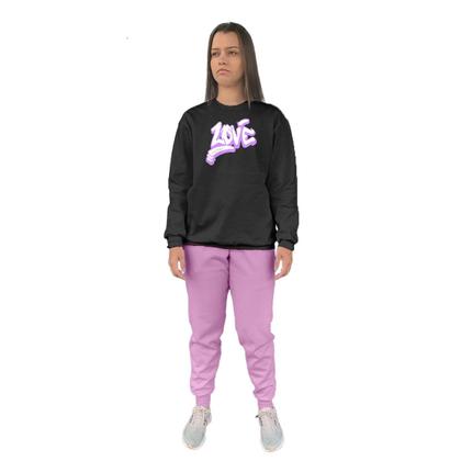 Imagem de Conjunto de Moletom Feminino Blusa Sem Capuz e Calça Jogger Estampado
