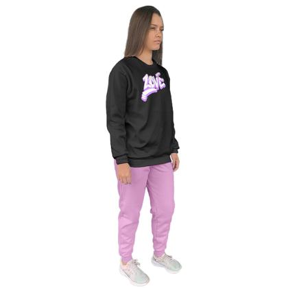Imagem de Conjunto de Moletom Feminino Blusa Sem Capuz e Calça Jogger Estampado