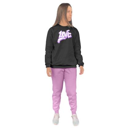 Imagem de Conjunto de Moletom Feminino Blusa Sem Capuz e Calça Jogger Estampado