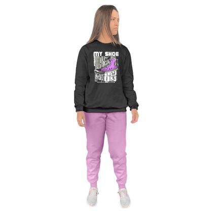 Imagem de Conjunto de Moletom Feminino Blusa Sem Capuz e Calça Jogger Estampado