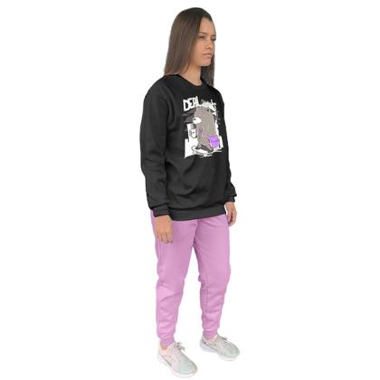 Imagem de Conjunto de Moletom Feminino Blusa Sem Capuz e Calça Jogger Estampado