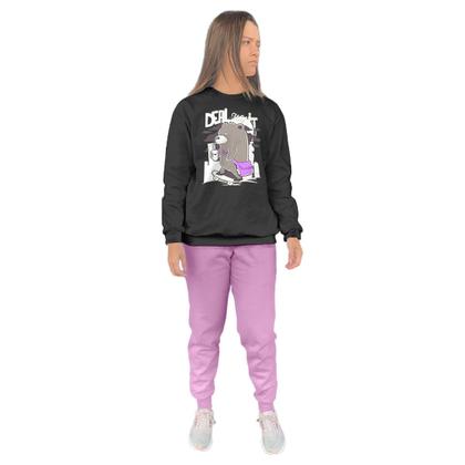 Imagem de Conjunto de Moletom Feminino Blusa Sem Capuz e Calça Jogger Estampado