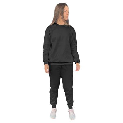 Imagem de Conjunto de Moletom Feminino Blusa Sem Capuz e Calça Jogger Liso