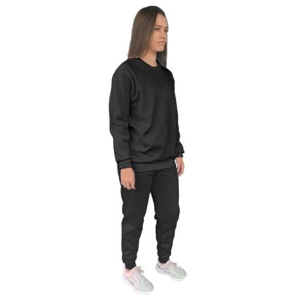 Imagem de Conjunto de Moletom Feminino Blusa Sem Capuz e Calça Jogger Liso