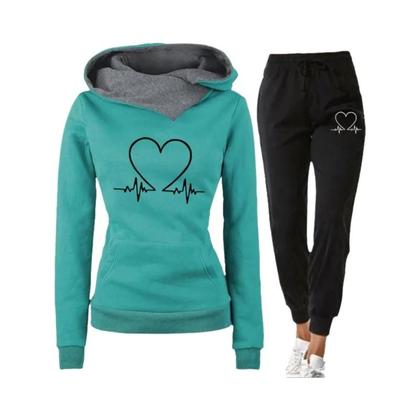 Imagem de Conjunto De Moletom Feminino De Inverno Quente Em Duas Peças Com Capuz E Calças Para Corrida E